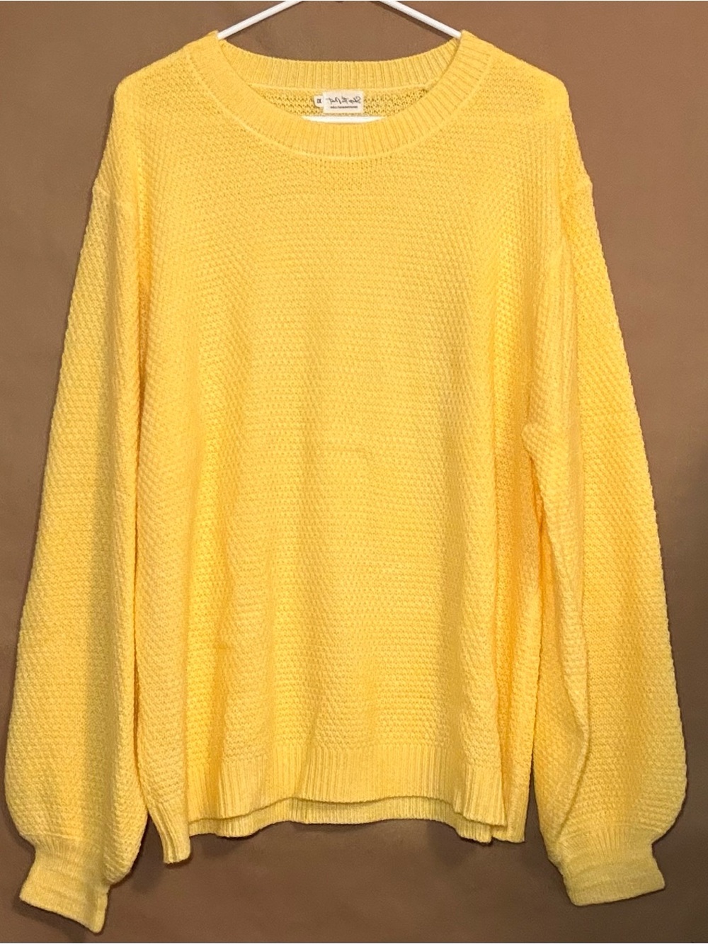 Shop The Mint XL Pastel Pastel Yellow Waffle Textured Knit Crewneck Sweater